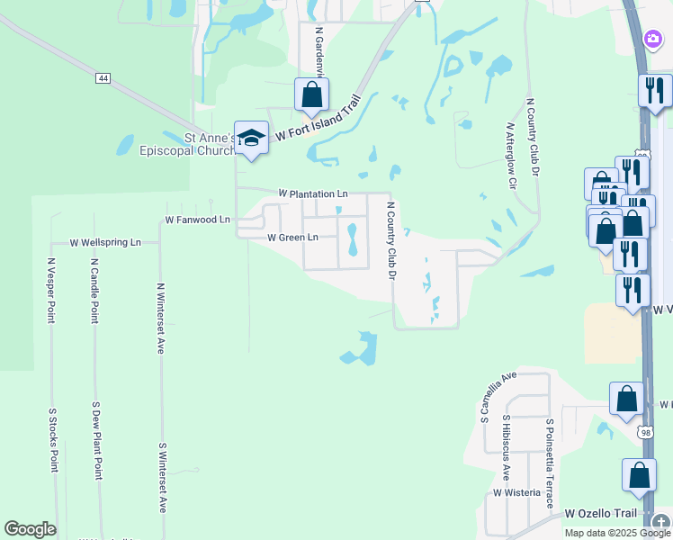 map of restaurants, bars, coffee shops, grocery stores, and more near 9630 West Pimpernel Lane in Crystal River