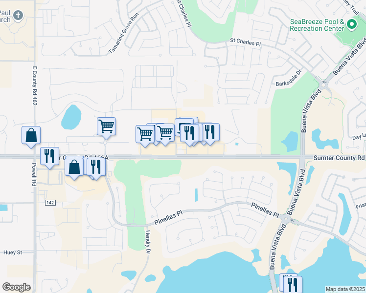 map of restaurants, bars, coffee shops, grocery stores, and more near 5797 Seven Mile Drive in Wildwood