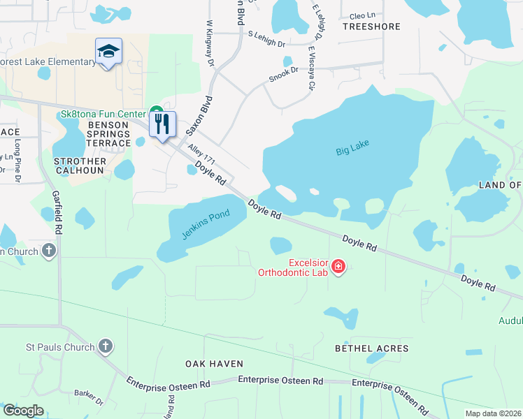 map of restaurants, bars, coffee shops, grocery stores, and more near 1895 Doyle Road in Deltona