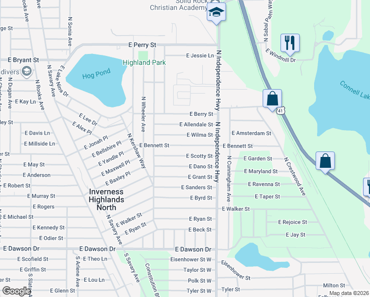 map of restaurants, bars, coffee shops, grocery stores, and more near 3975 East Scotty Street in Inverness