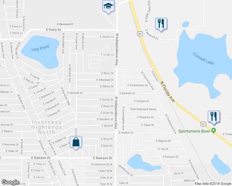 map of restaurants, bars, coffee shops, grocery stores, and more near 4199 East Bennett Street in Inverness