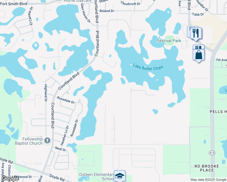 map of restaurants, bars, coffee shops, grocery stores, and more near 692 Riggs Avenue in Osteen
