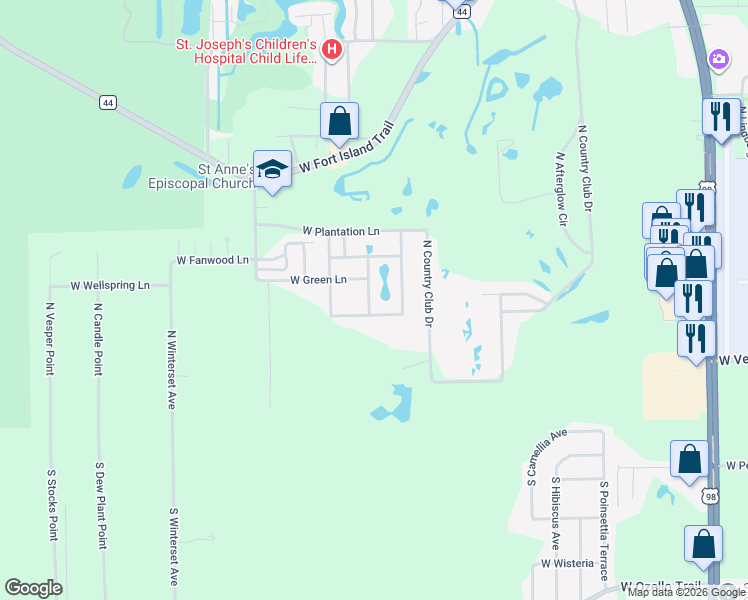 map of restaurants, bars, coffee shops, grocery stores, and more near 9630 West Pimpernel Lane in Crystal River