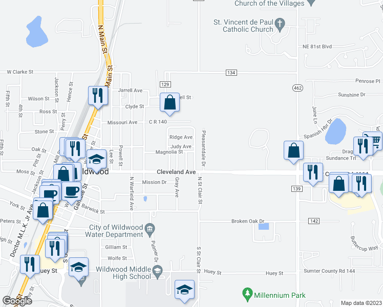 map of restaurants, bars, coffee shops, grocery stores, and more near 609 Masters Street in Wildwood
