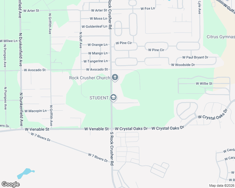 map of restaurants, bars, coffee shops, grocery stores, and more near 303 North Rock Crusher Road in Crystal River