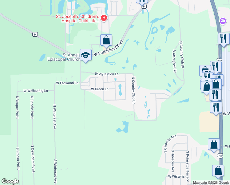 map of restaurants, bars, coffee shops, grocery stores, and more near 9635 West Green Lane in Crystal River