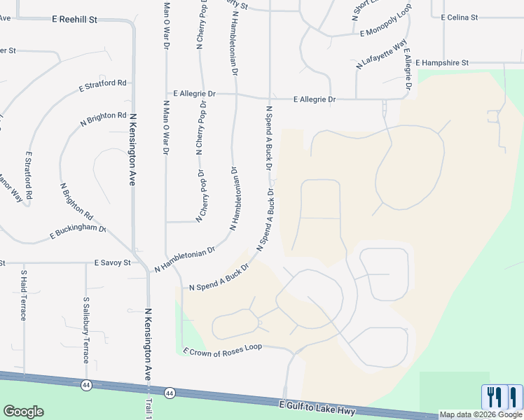 map of restaurants, bars, coffee shops, grocery stores, and more near 319 North Hambletonian Drive in Inverness