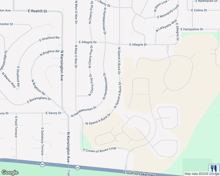 map of restaurants, bars, coffee shops, grocery stores, and more near 319 North Hambletonian Drive in Inverness
