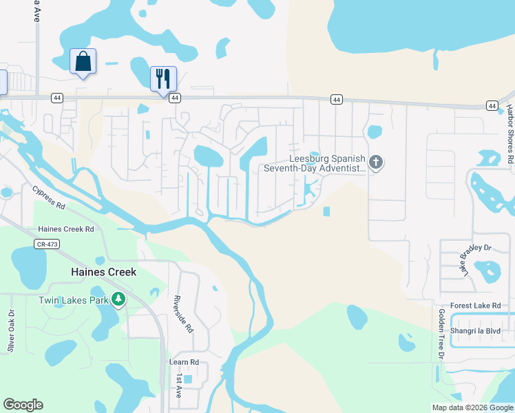 map of restaurants, bars, coffee shops, grocery stores, and more near 198 East Sterling Way in Leesburg