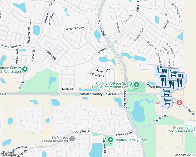 map of restaurants, bars, coffee shops, grocery stores, and more near 562 Aberdeen Run in The Villages