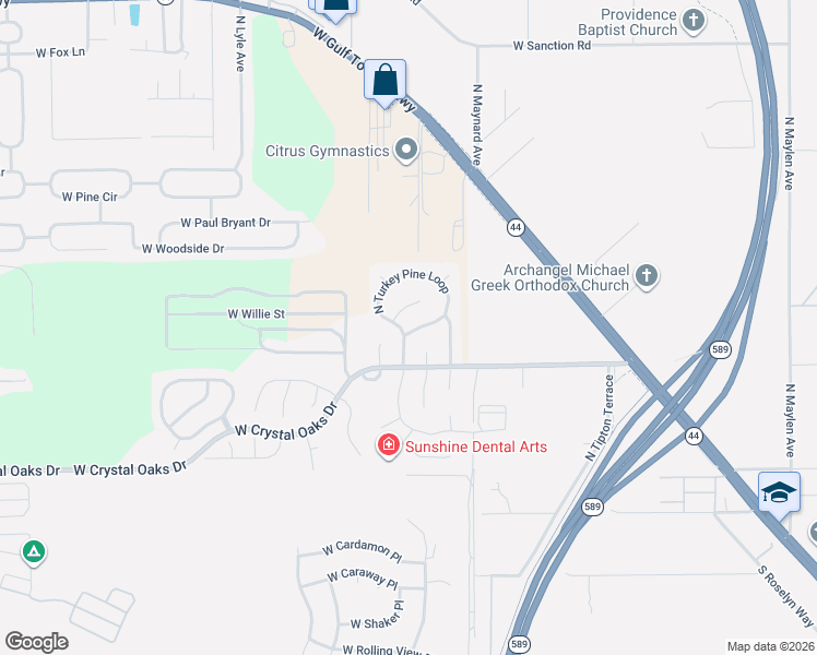 map of restaurants, bars, coffee shops, grocery stores, and more near 489 North Turkey Pine Loop in Lecanto