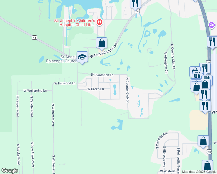 map of restaurants, bars, coffee shops, grocery stores, and more near 9635 West Green Lane in Crystal River