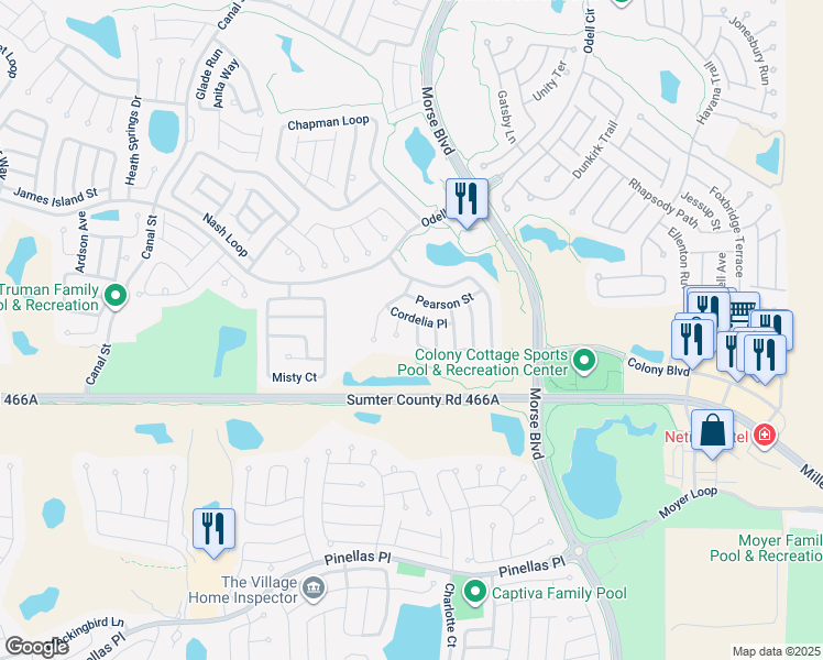 map of restaurants, bars, coffee shops, grocery stores, and more near 562 Aberdeen Run in The Villages