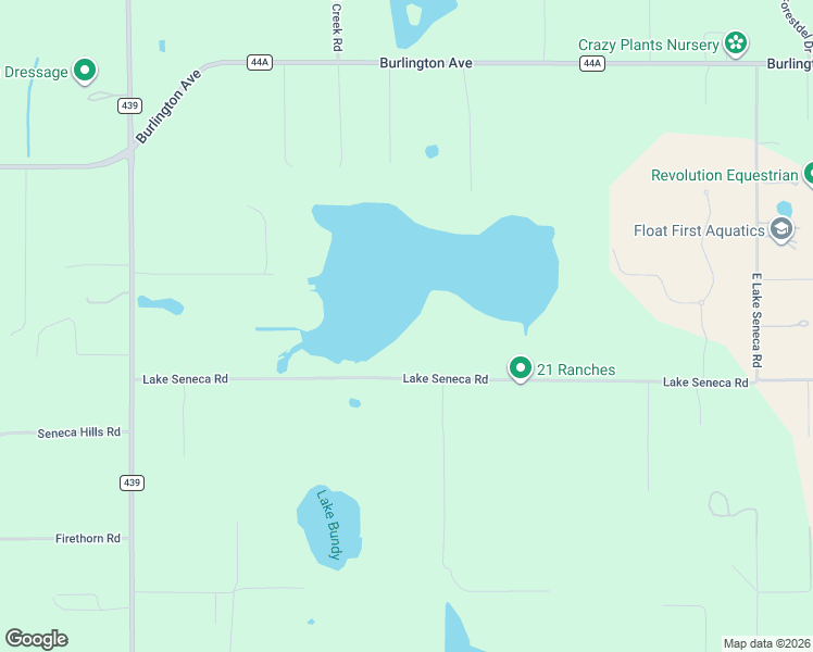 map of restaurants, bars, coffee shops, grocery stores, and more near 22151 Lake Seneca Road in Eustis