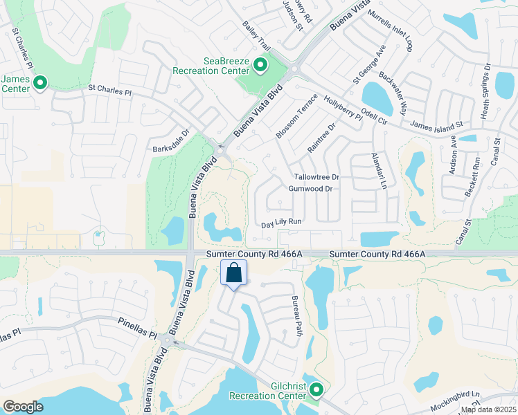 map of restaurants, bars, coffee shops, grocery stores, and more near 2740 Day Lily Run in The Villages