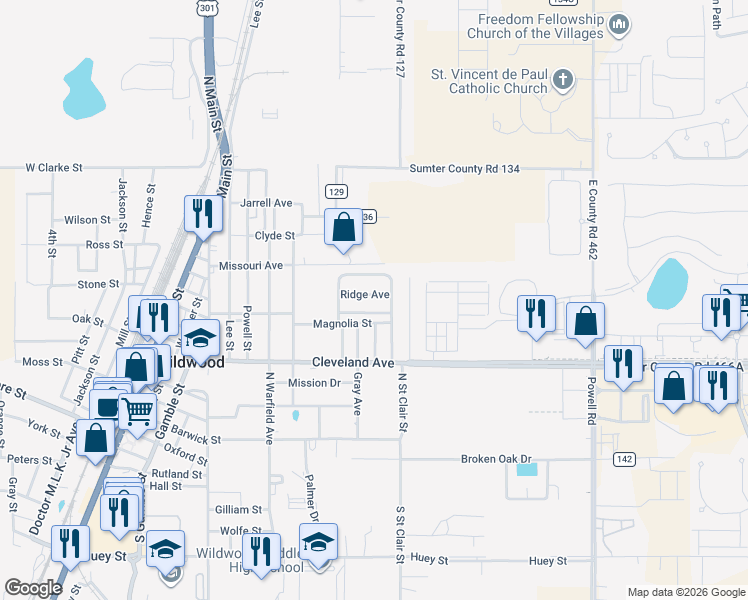 map of restaurants, bars, coffee shops, grocery stores, and more near 807 Judy Avenue in Wildwood