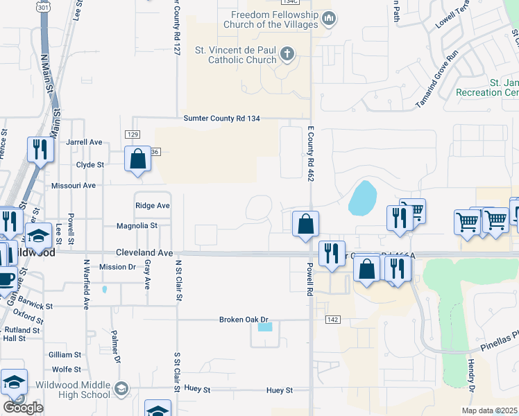 map of restaurants, bars, coffee shops, grocery stores, and more near 7676 Rio Grande Boulevard in Wildwood