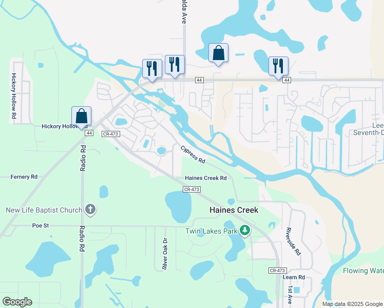 map of restaurants, bars, coffee shops, grocery stores, and more near 10547 Cypress Road in Leesburg