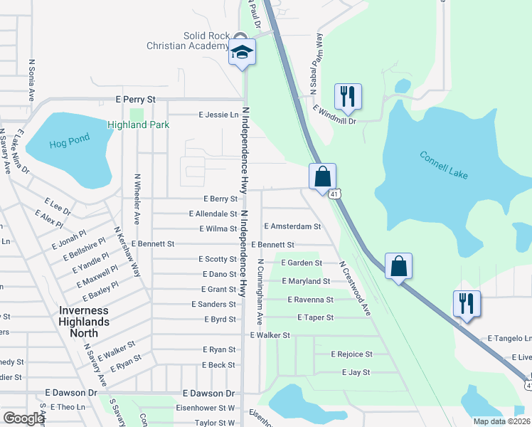 map of restaurants, bars, coffee shops, grocery stores, and more near 4224 East Commercial Lane in Inverness