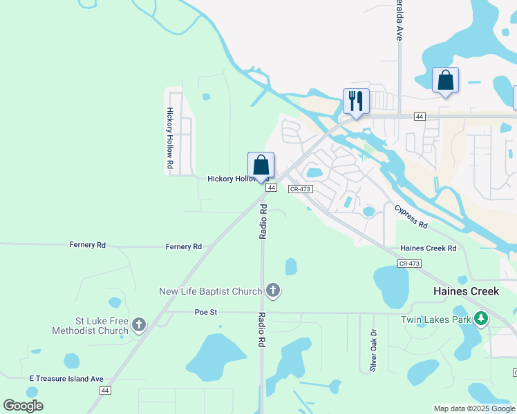 map of restaurants, bars, coffee shops, grocery stores, and more near 9923 County Road 44 in Leesburg