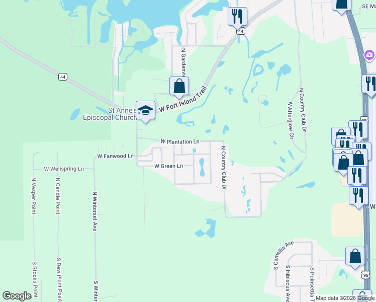 map of restaurants, bars, coffee shops, grocery stores, and more near 9632 West Plantation Lane in Crystal River