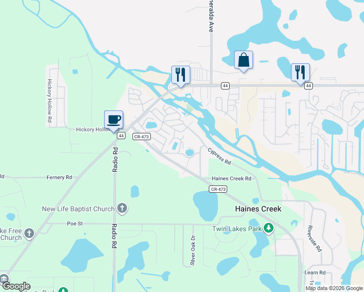 map of restaurants, bars, coffee shops, grocery stores, and more near 10401 North Haines Creek Road in Leesburg