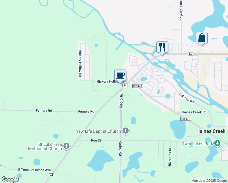 map of restaurants, bars, coffee shops, grocery stores, and more near 9923 County Road 44 in Leesburg