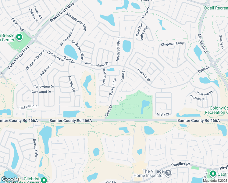 map of restaurants, bars, coffee shops, grocery stores, and more near 2643 Beckett Run in The Villages