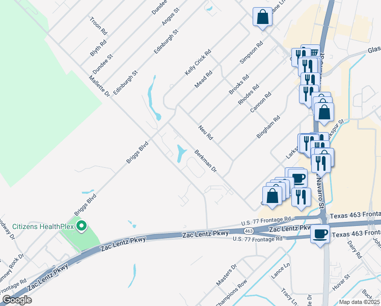map of restaurants, bars, coffee shops, grocery stores, and more near 1101 Berkman Drive in Victoria