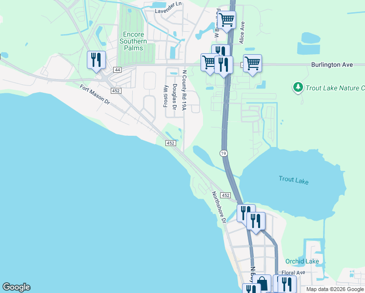 map of restaurants, bars, coffee shops, grocery stores, and more near 1587 County Road 19A in Eustis