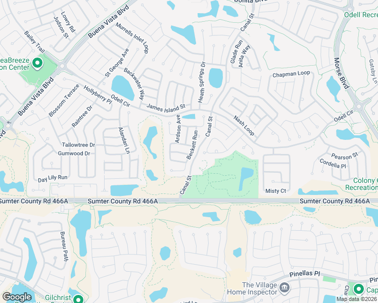 map of restaurants, bars, coffee shops, grocery stores, and more near 2643 Beckett Run in The Villages