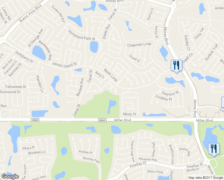 map of restaurants, bars, coffee shops, grocery stores, and more near 2641 Radley Lane in The Villages