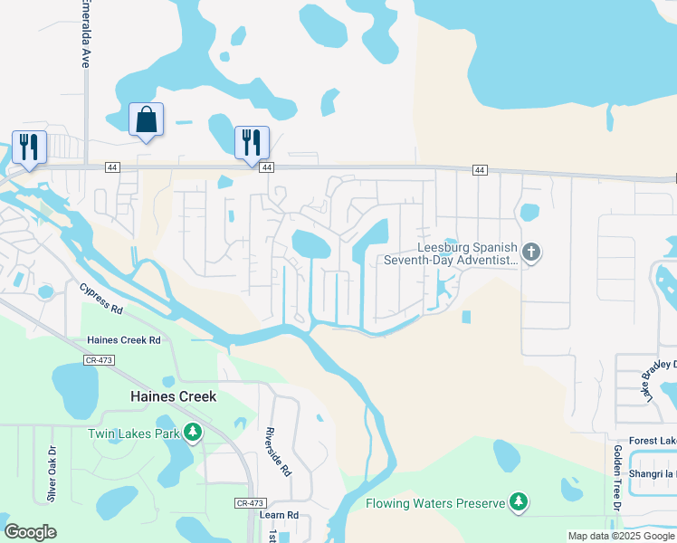 map of restaurants, bars, coffee shops, grocery stores, and more near 198 West Sterling Way in Leesburg