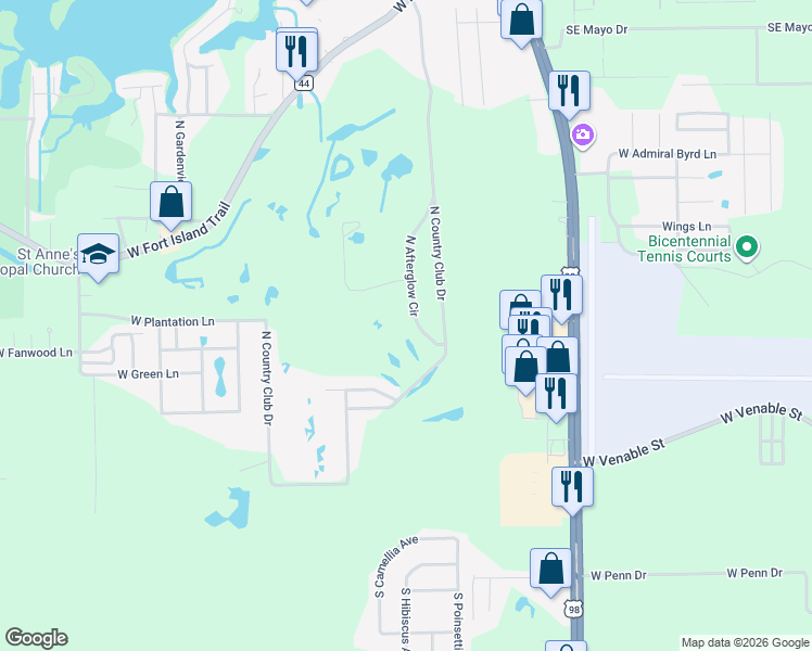 map of restaurants, bars, coffee shops, grocery stores, and more near 496 North Afterglow Circle in Crystal River
