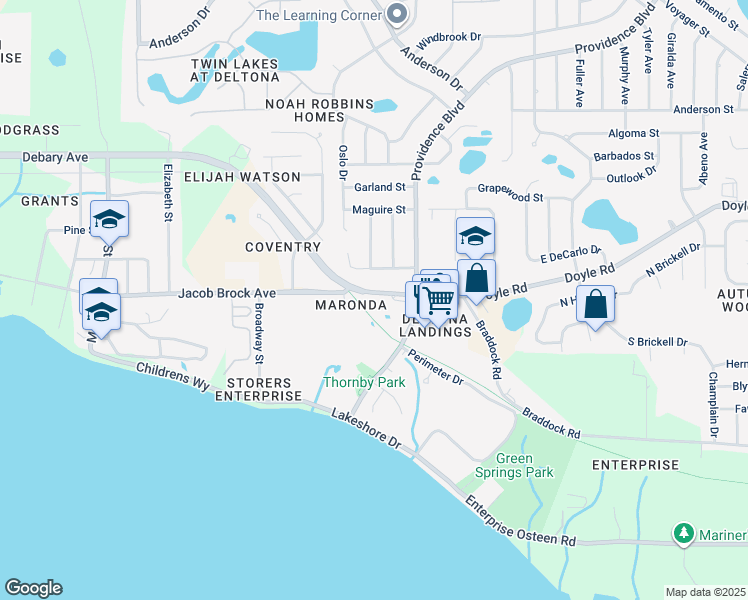 map of restaurants, bars, coffee shops, grocery stores, and more near 823 Debary Avenue in Deltona