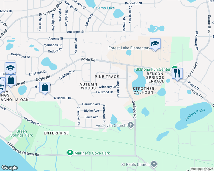 map of restaurants, bars, coffee shops, grocery stores, and more near 1373 Wildberry Lane in Deltona