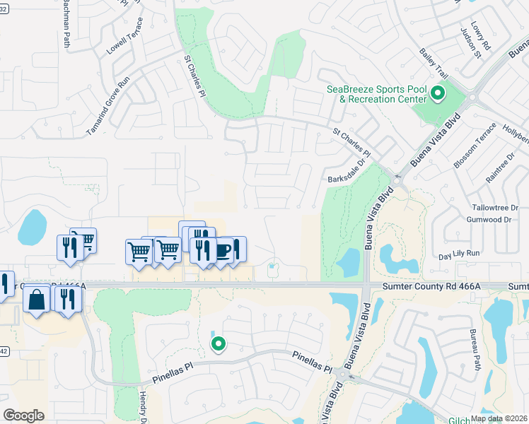 map of restaurants, bars, coffee shops, grocery stores, and more near 2030 Chesapeake Place in The Villages