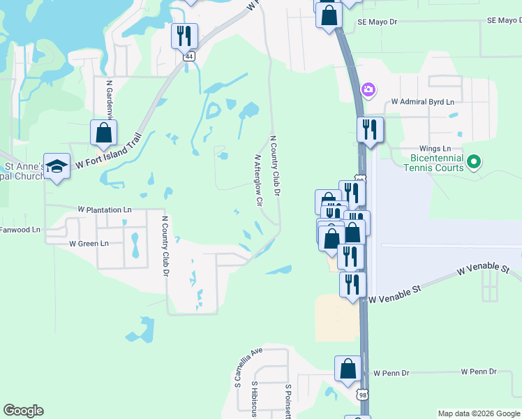 map of restaurants, bars, coffee shops, grocery stores, and more near 496 North Afterglow Circle in Crystal River