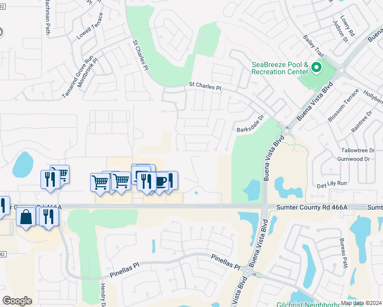 map of restaurants, bars, coffee shops, grocery stores, and more near 2030 Chesapeake Place in The Villages