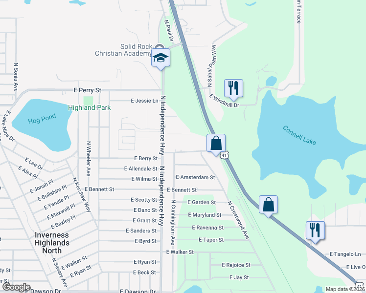 map of restaurants, bars, coffee shops, grocery stores, and more near 4262 East Flying Eagle Street in Inverness