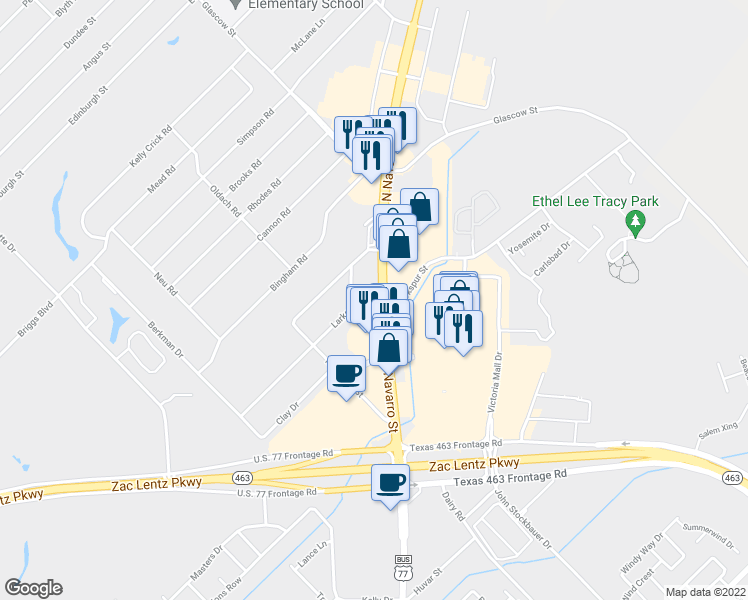 map of restaurants, bars, coffee shops, grocery stores, and more near 8101 North Navarro Street in Victoria