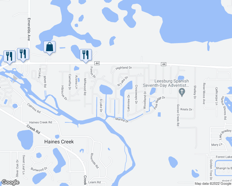 map of restaurants, bars, coffee shops, grocery stores, and more near 103 Highland Drive in Leesburg