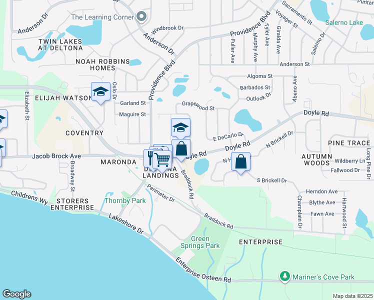 map of restaurants, bars, coffee shops, grocery stores, and more near 950 Doyle Road in Deltona