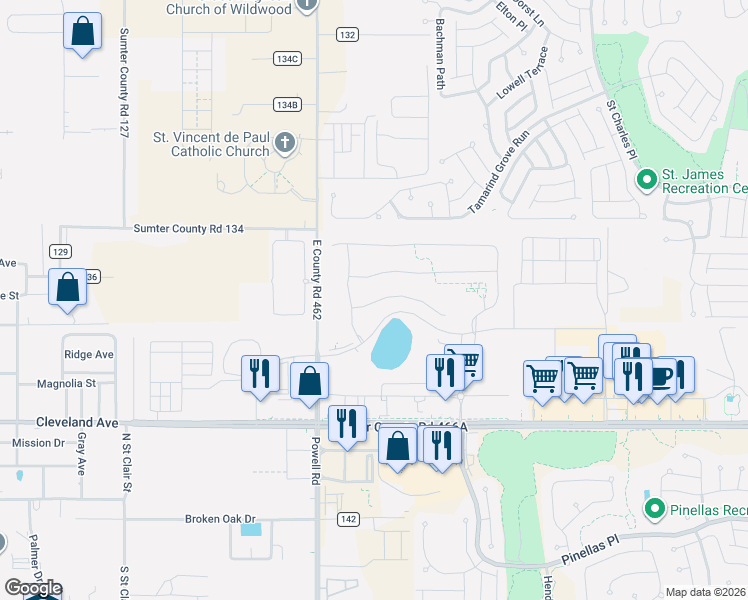 map of restaurants, bars, coffee shops, grocery stores, and more near 7802 Penrose Place in Wildwood