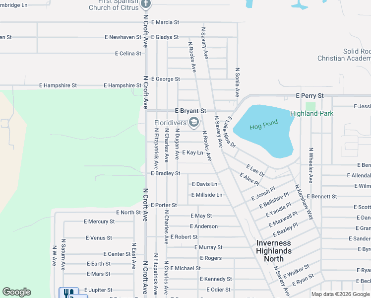 map of restaurants, bars, coffee shops, grocery stores, and more near 3094 East Ramsey Street in Inverness