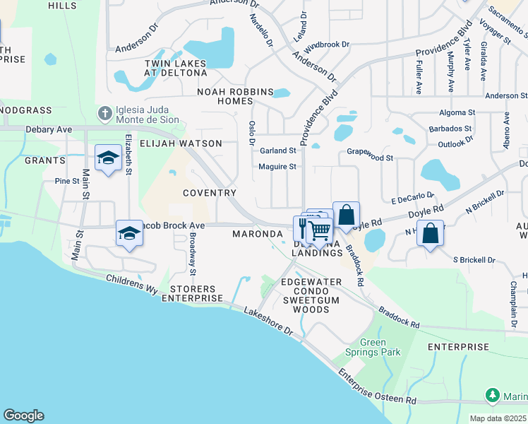 map of restaurants, bars, coffee shops, grocery stores, and more near 321 Montego Street in Deltona