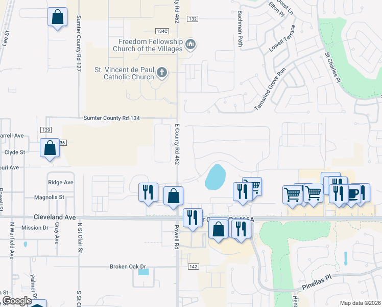 map of restaurants, bars, coffee shops, grocery stores, and more near 7802 Penrose Place in Wildwood
