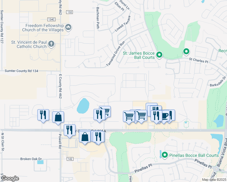 map of restaurants, bars, coffee shops, grocery stores, and more near 7802 Penrose Place in Wildwood