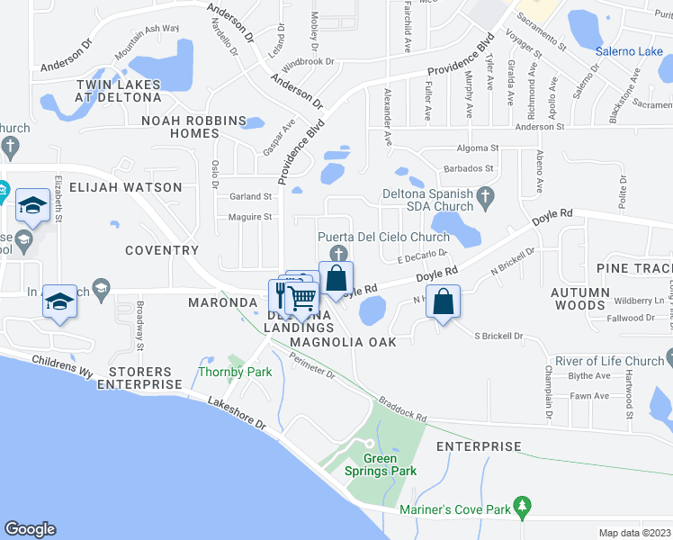 map of restaurants, bars, coffee shops, grocery stores, and more near 950 Doyle Road in Deltona