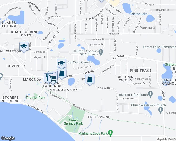 map of restaurants, bars, coffee shops, grocery stores, and more near 1084 Doyle Road in Deltona